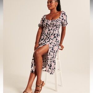 Abercrombie & Fitch Black and White Midi Sundress with Puff Sleeves